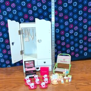 American Girl Doll Dress Up, Wardrobe, Chair, Makeup Set, Tea Set,Etc.